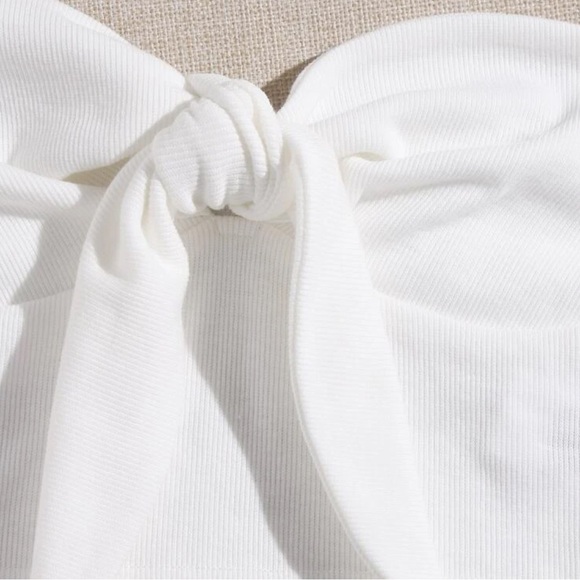 NWT SHEIN Tie-Front Ribbed-Knit Tube Top- White - Picture 4 of 4